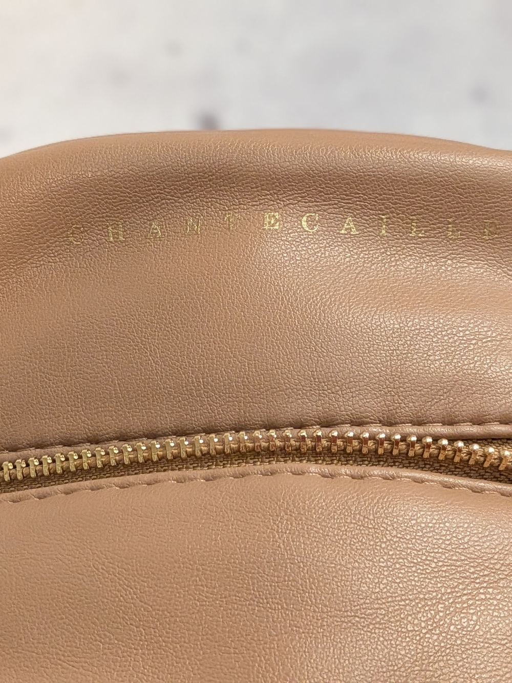 Chantecaille Beige Leather Cosmetic Pouch with Gold Zip
